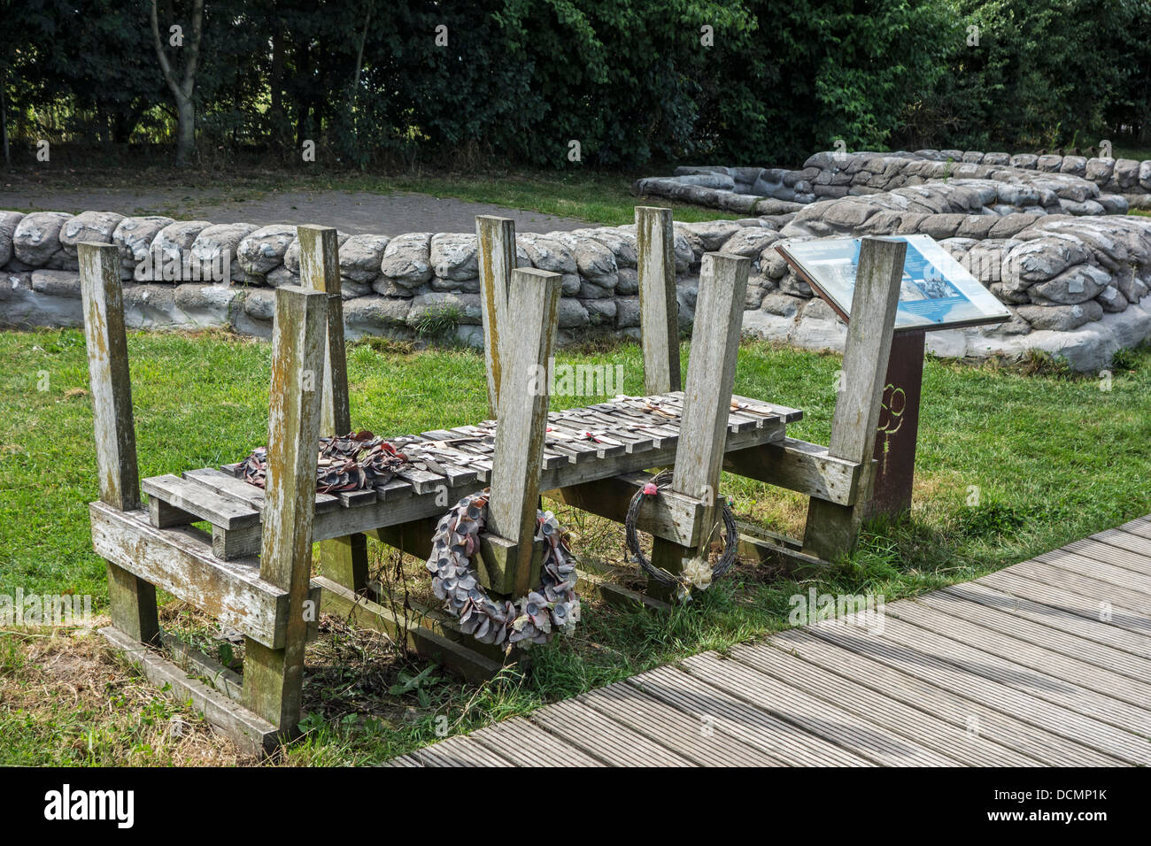 British A frame with duckboards and the Yorkshire Trench from First World War One at Boezinge near Ypres, West Flanders, Belgium Stock Photo