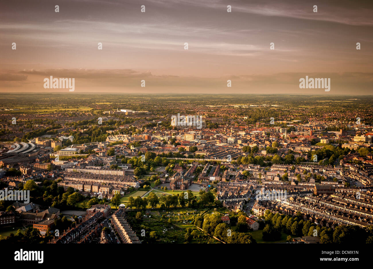 Aerial photo of York, looking north, with York Minster in the distance. Stock Photo