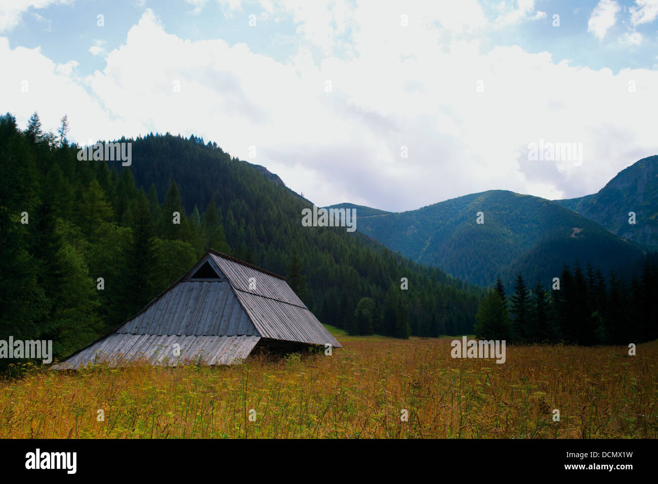 mountain hut in Jaworzynka Valley in Tatra Mountains or beautiful landscape Stock Photo