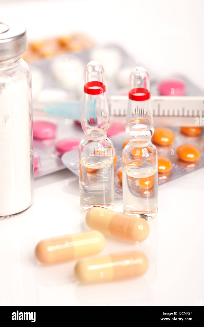Medical ampoules and pills Stock Photo Alamy