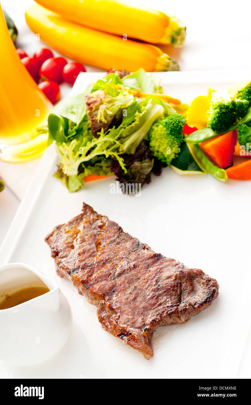 juicy BBQ grilled rib eye ,ribeye steak and vegetables Stock Photo Alamy