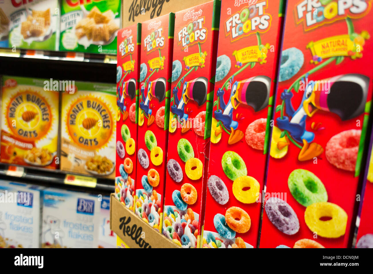 A display of Kellogg's and Post breakfast cereal is seen in a