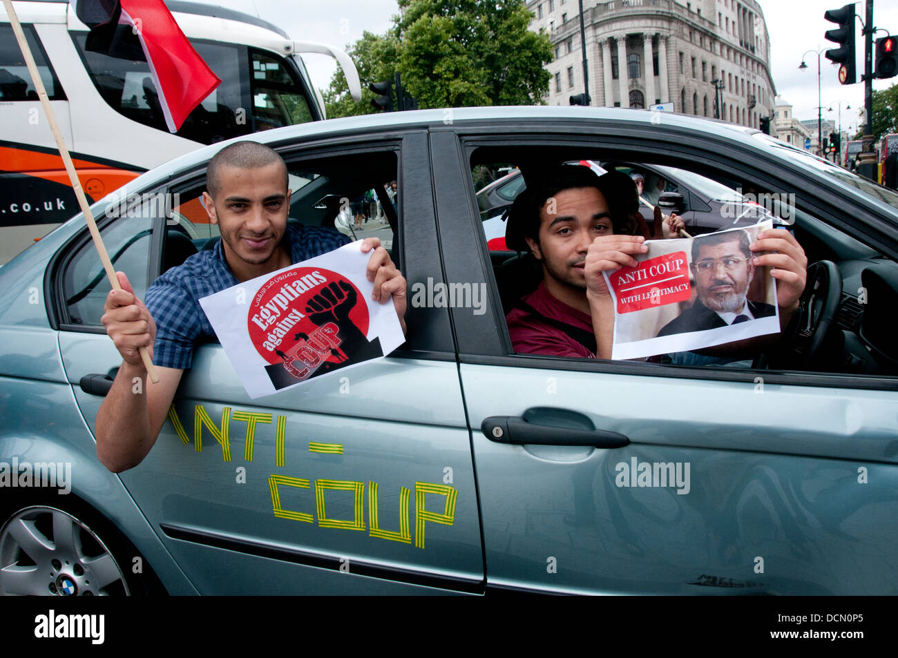 Egyptian Brotherhood and supporters of Morsi protest in London against Sisi & army takeover ( coup ) in Egypt. August 2013 Stock Photo