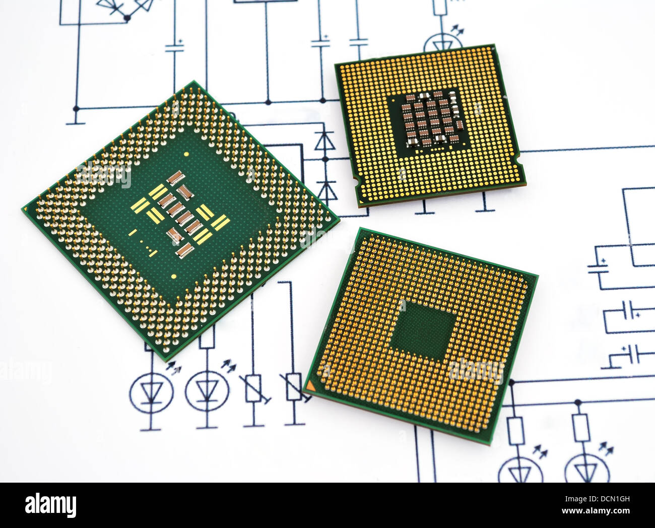 Wiring Diagram and CPUs Stock Photo