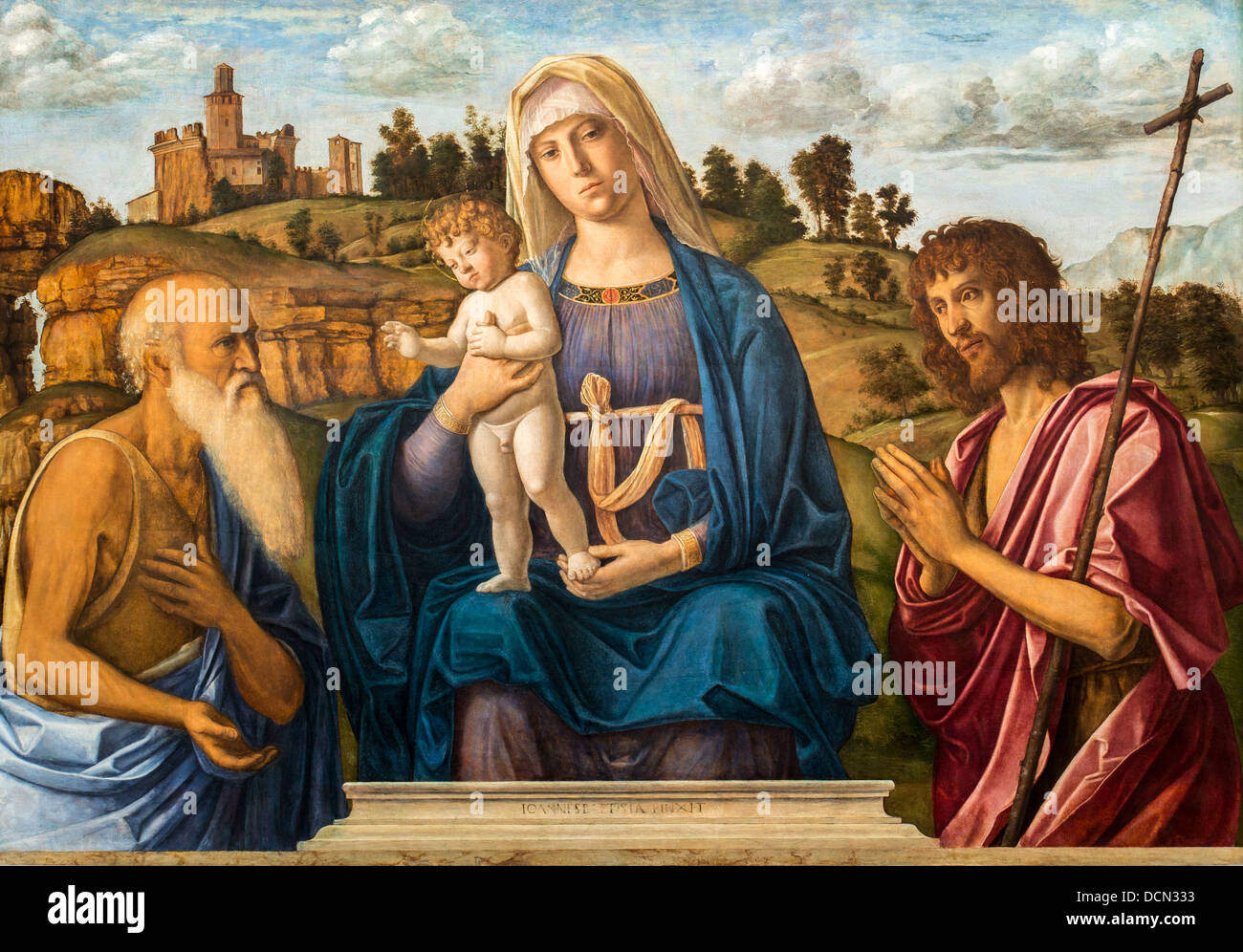 15th century  -  Madonna and Child with Saint Jerome and Saint John the Baptist, 1492 - Cima da Conegliano Stock Photo