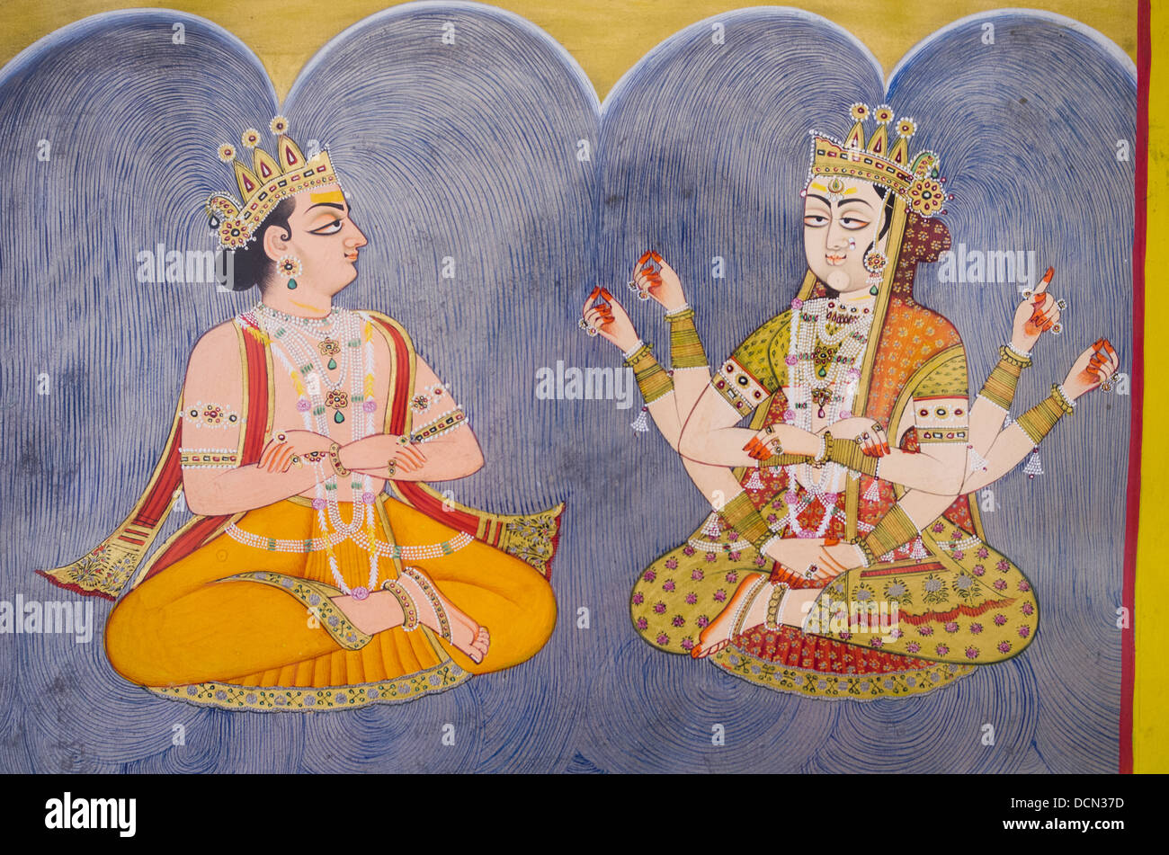 Painted Mural inside the Palace complex - Mehrangarh Fort - Jodhpur, Rajashtan, India Stock Photo