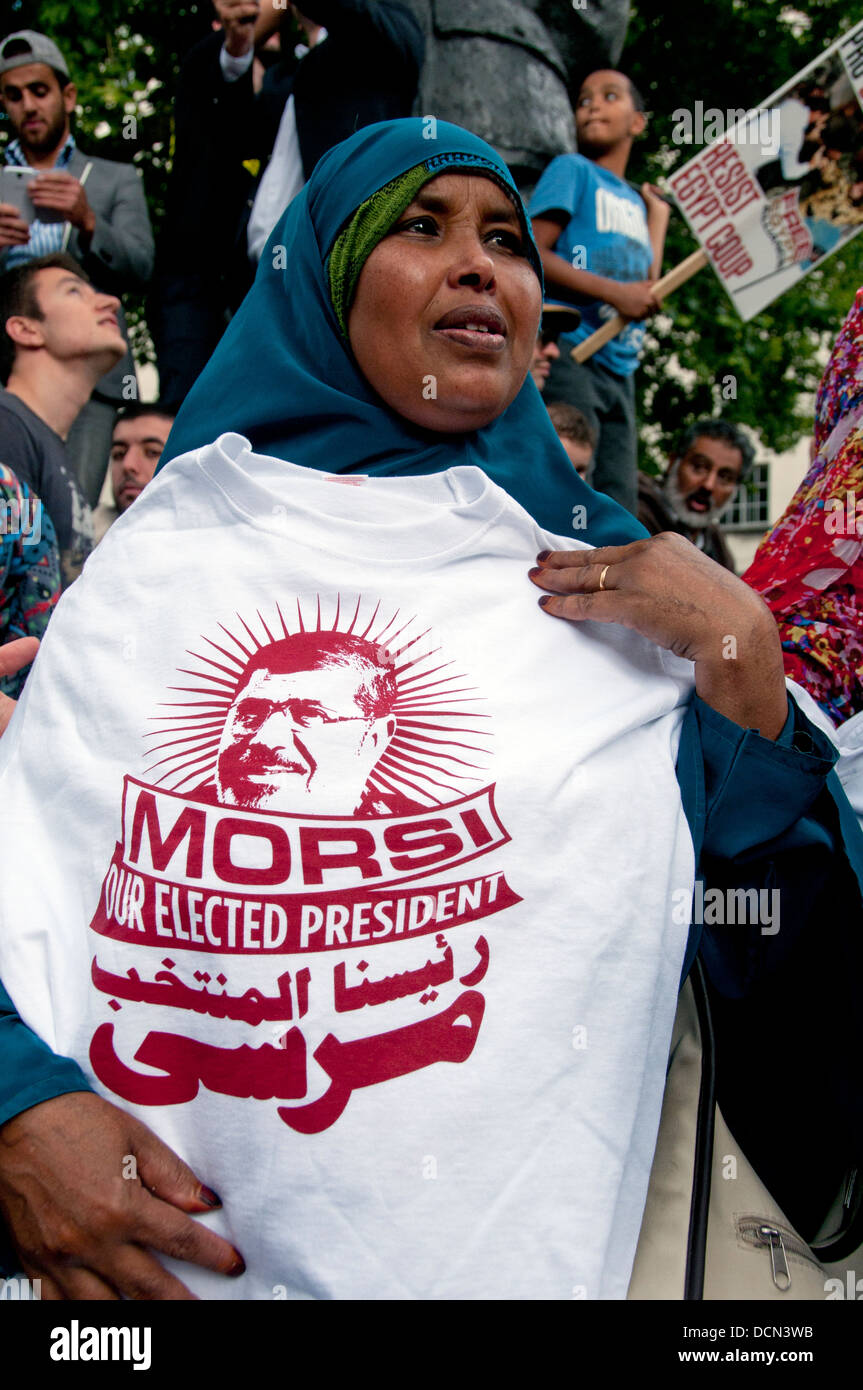 Egyptian Brotherhood and supporters of Morsi protest in London against Sisi & army takeover ( coup ) in Egypt. August 2013 Stock Photo