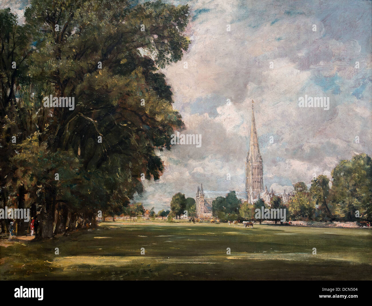 19th century  -  Salisbury Cathedral from Lower Marsh Close, 1820 - John Constable Philippe Sauvan-Magnet / Active Museum Stock Photo