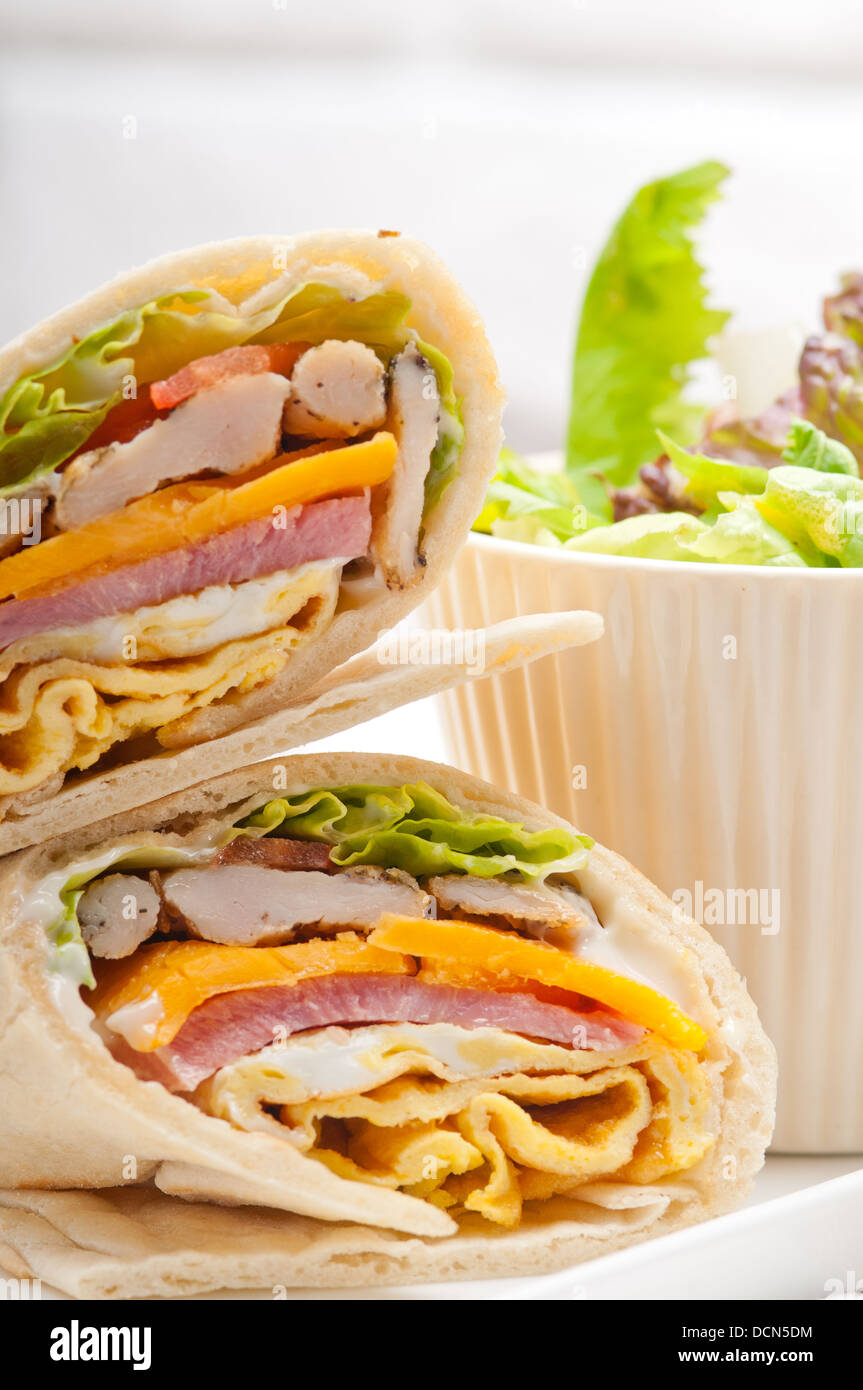 club sandwich pita bread roll Stock Photo