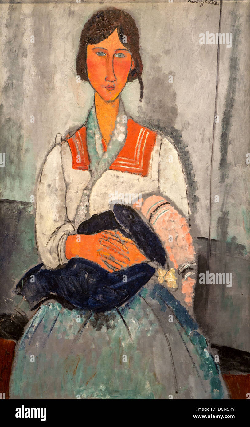 20th century  -  Gypsy woman with baby - Amedeo Modigliani (1909) Philippe Sauvan-Magnet / Active Museum Stock Photo