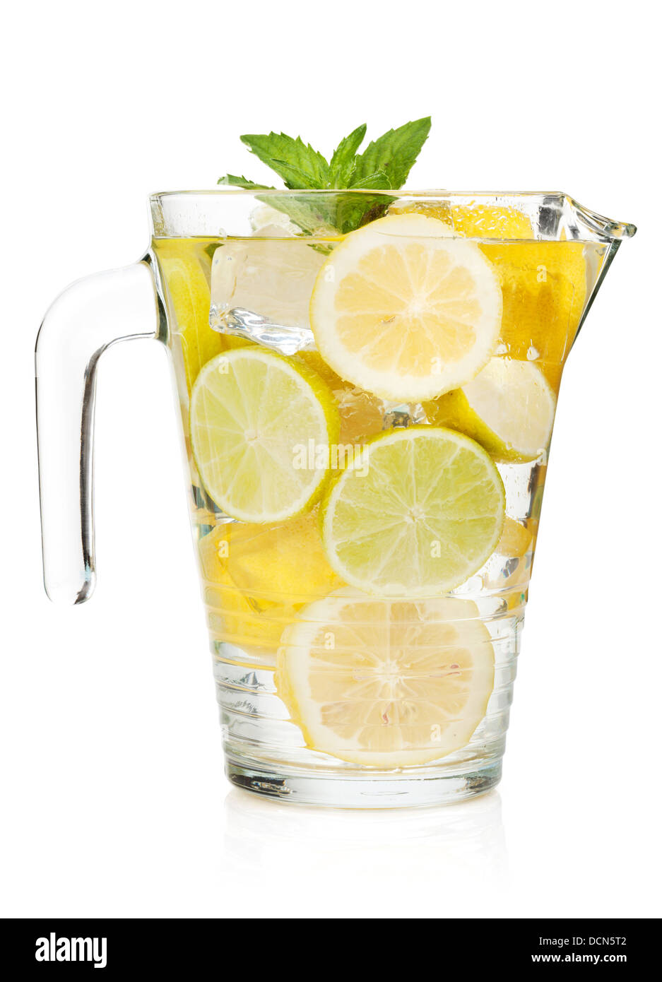 Pitcher with homemade lemonade. Isolated on white background Stock