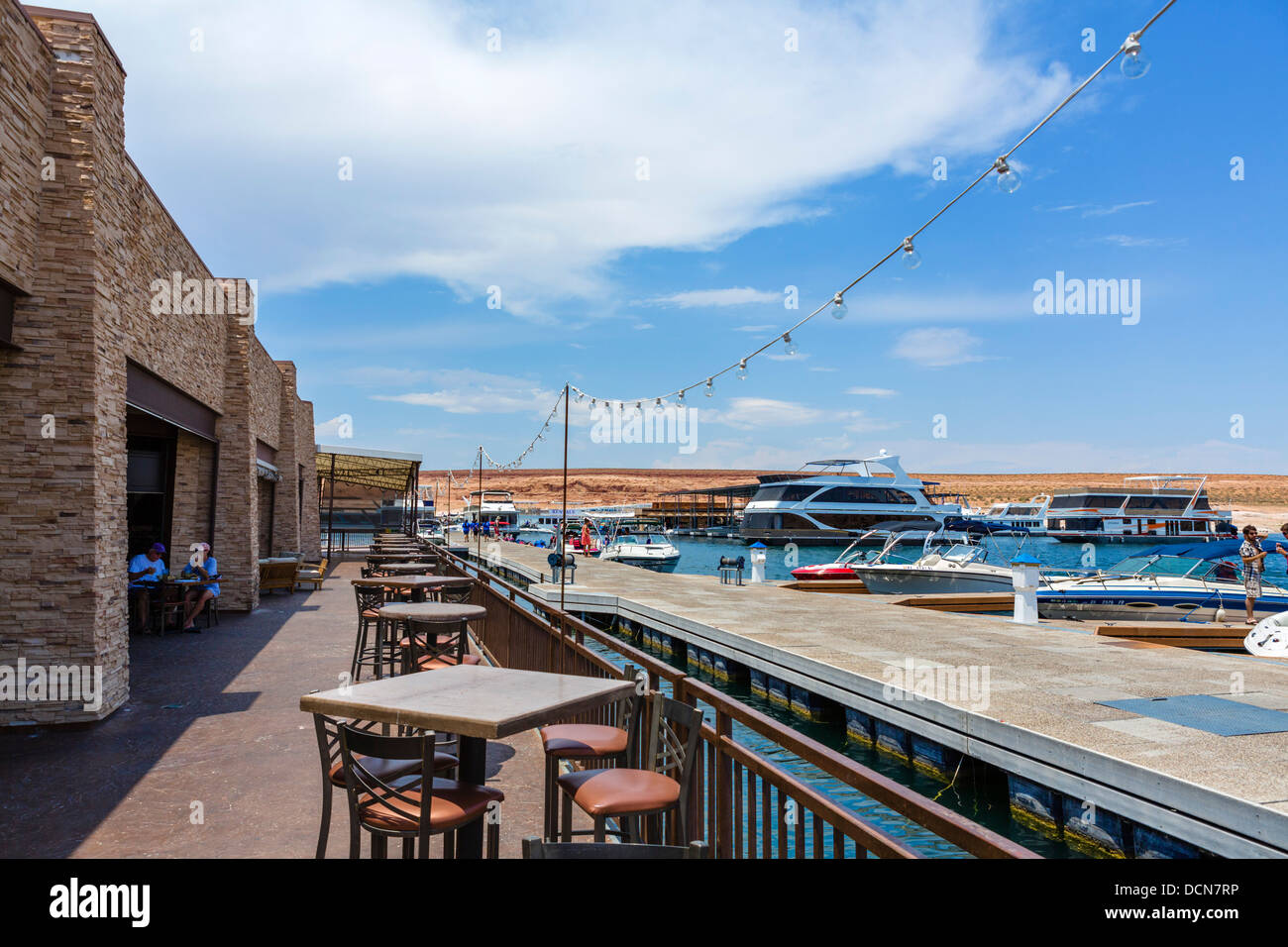 Waterfront cafe at Antelope Marina on Lake Powell, Glen Canyon National Recreation Area, Page, Arizona, USA Stock Photo