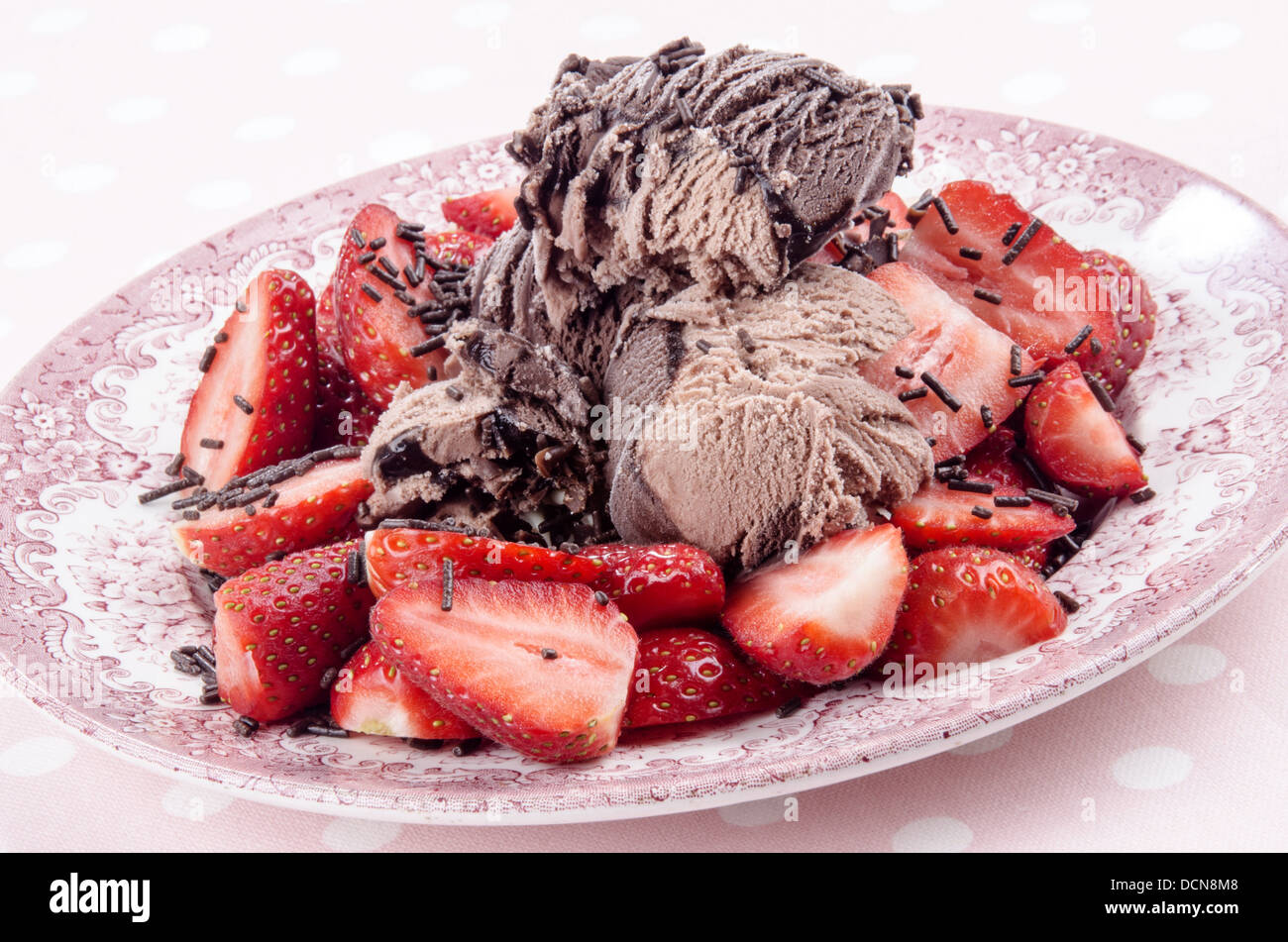 chocolate ice cream with strawberries Stock Photo Alamy