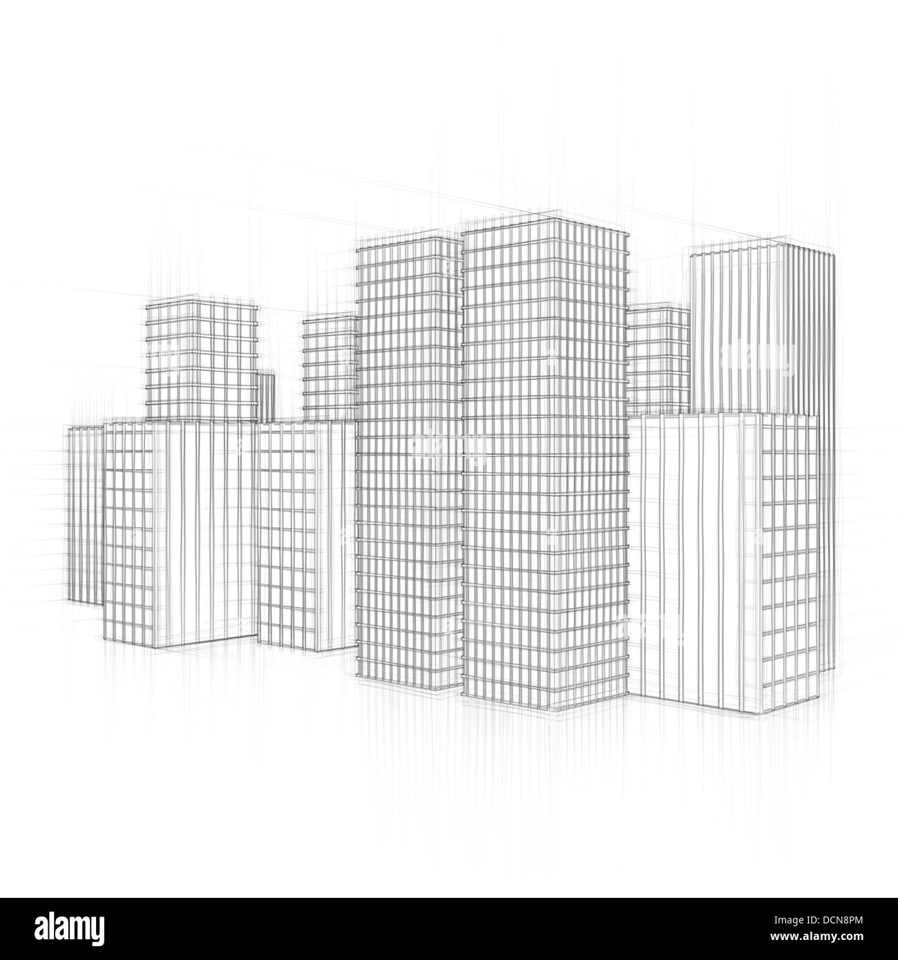 Office block skyline draw rough illustration office towers view