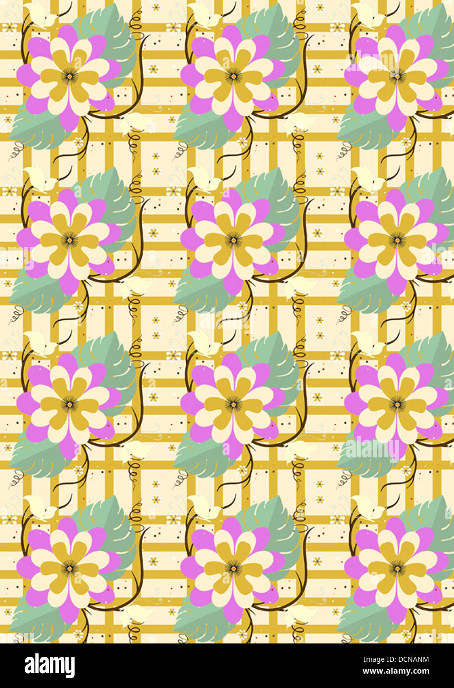 Background with yellow flowers and butterflies Stock Photo - Alamy