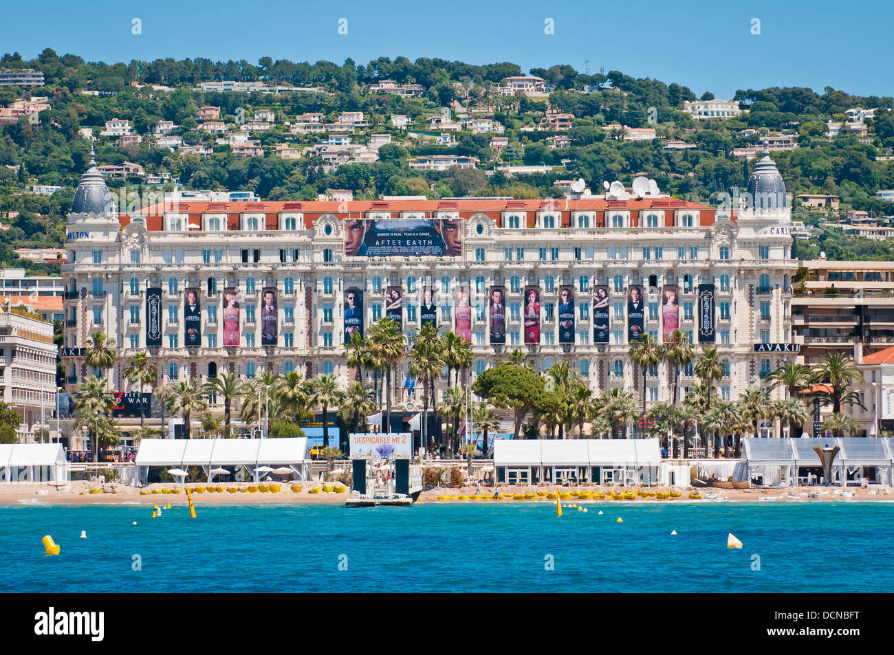View of Cannes cost with famous Carlton hotel, Cannes, French Riviera ...