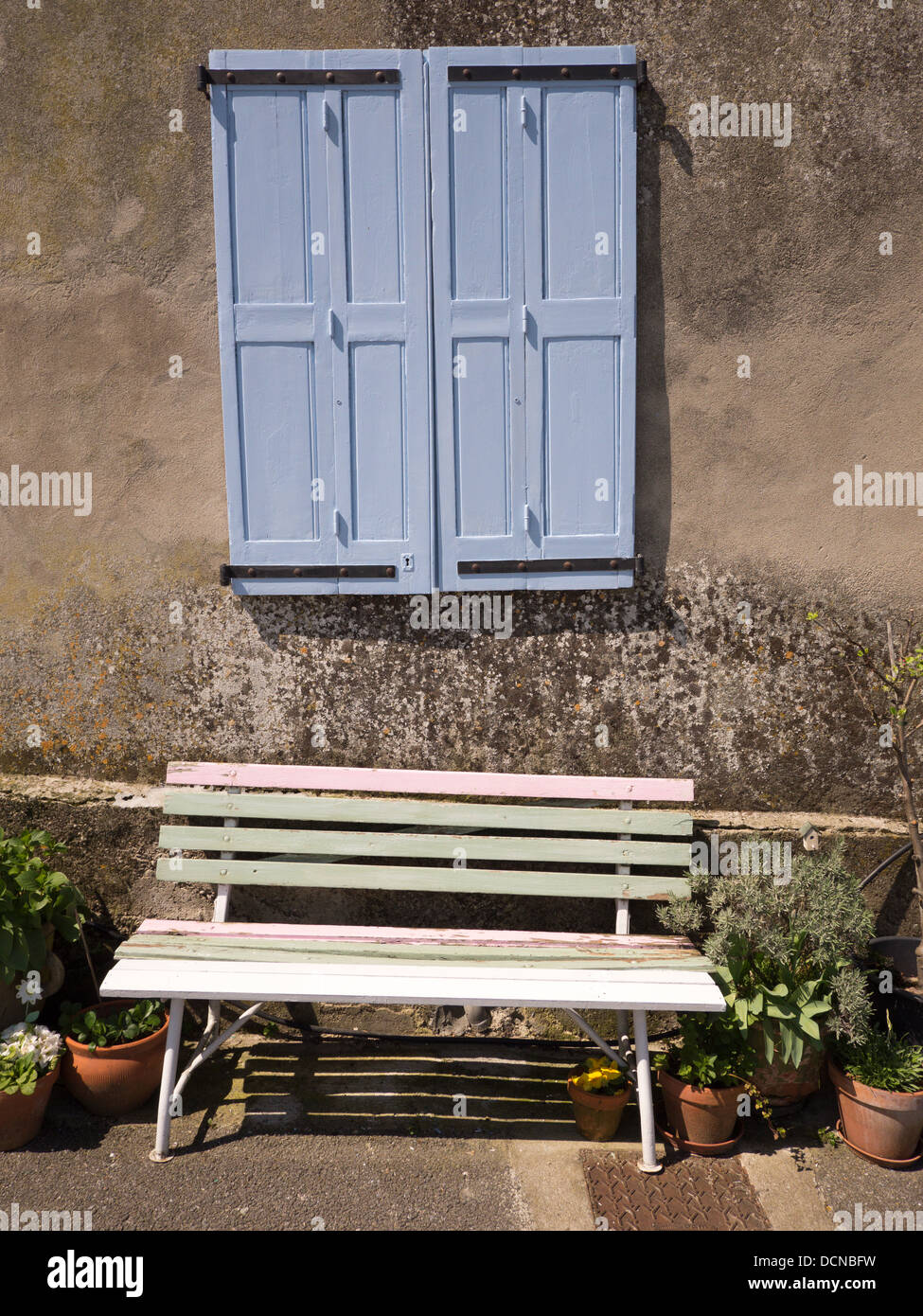 Decoration on a pretty house in the hilltop village of Bellegarde-du-Razes Aude Languedoc France Stock Photo