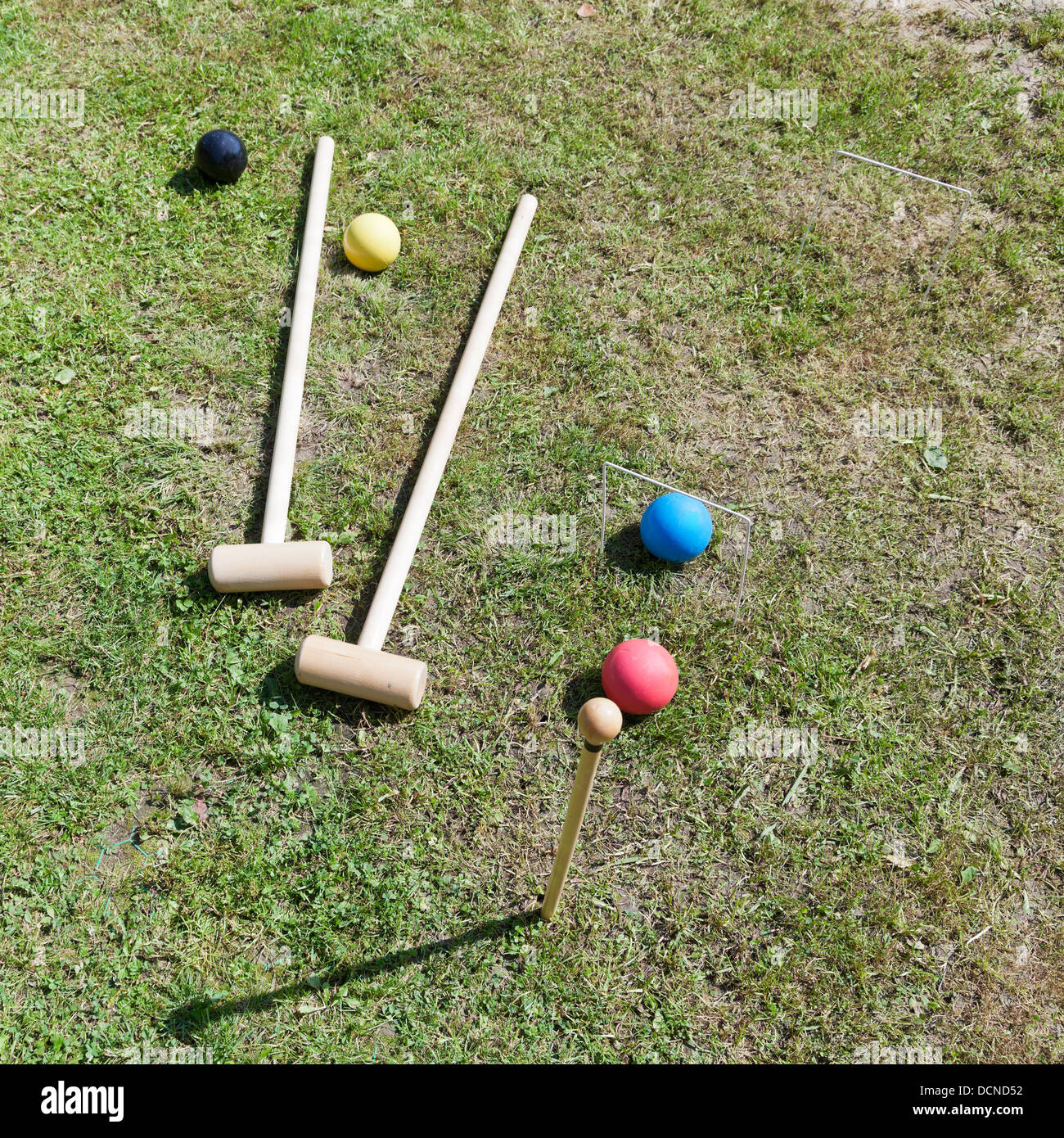croquet equipment for game of croquet on green lawn Stock Photo Alamy