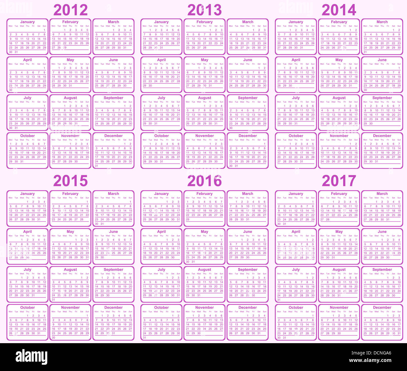 Calendar 2013 2017 red hi-res stock photography and images