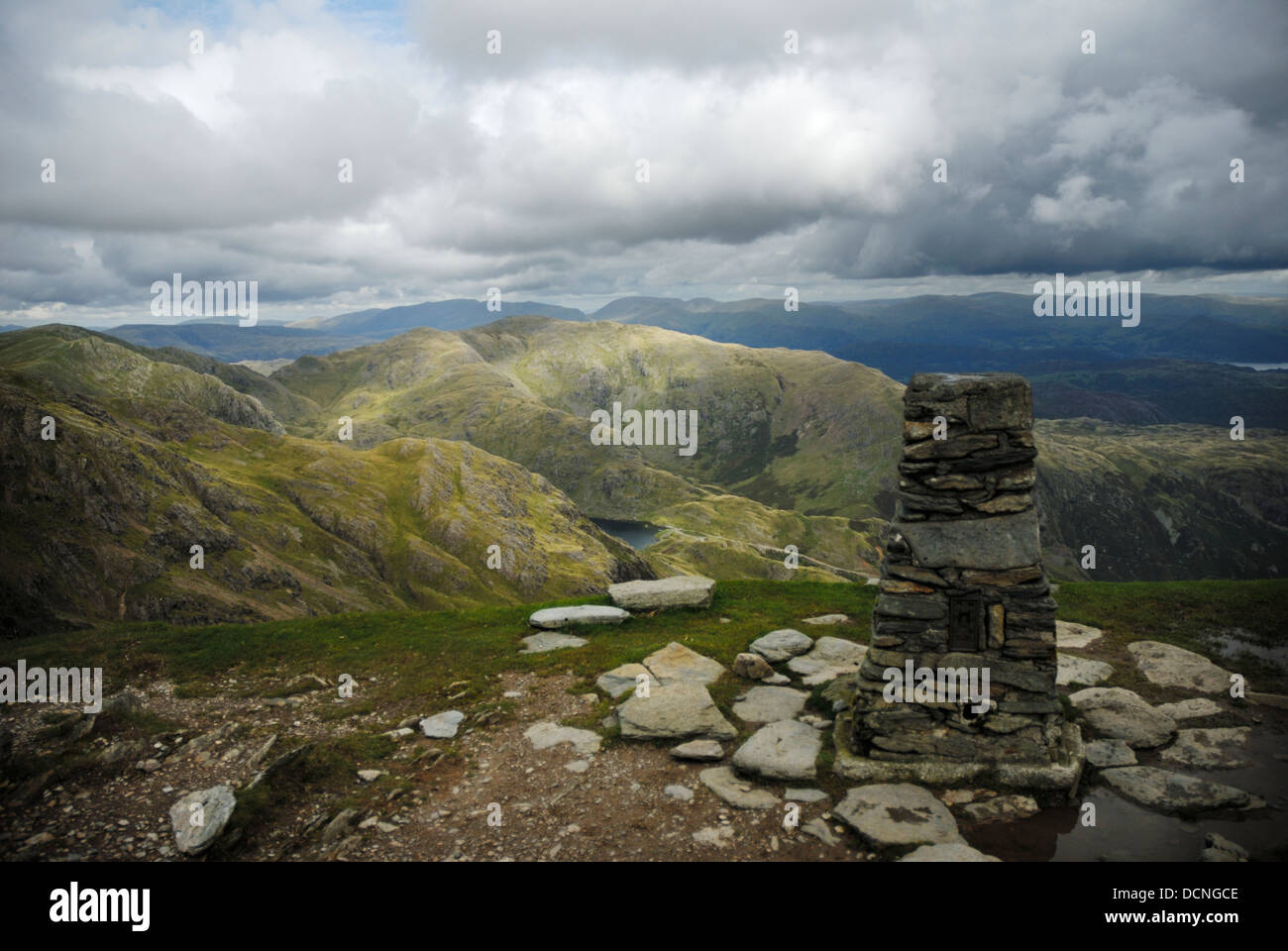 Trig Point,Old man Coniston,Mountain,The Lake District National Park,UK Stock Photo