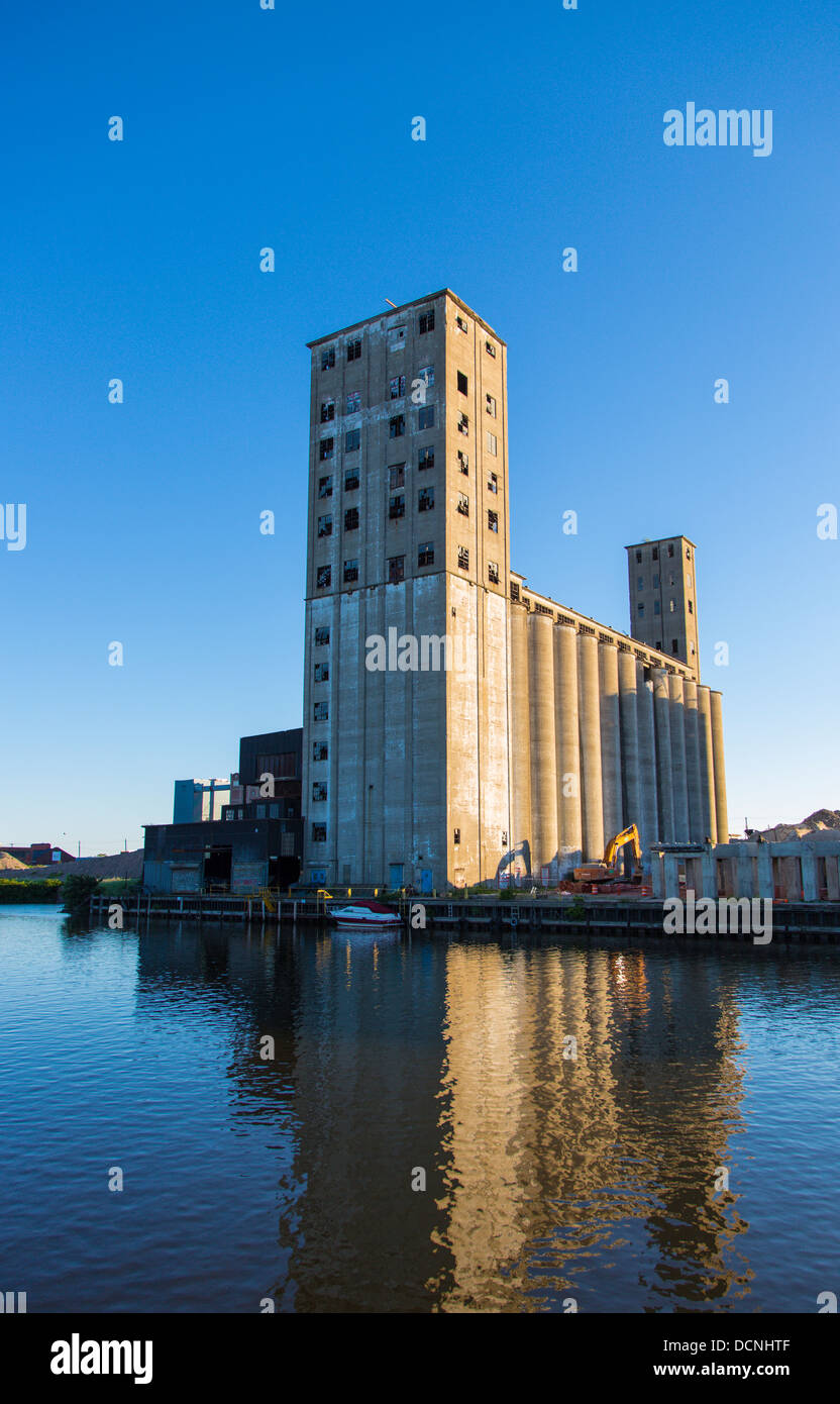 Abandoned grain elevator on Buffalo River in Buffalo New York Stock