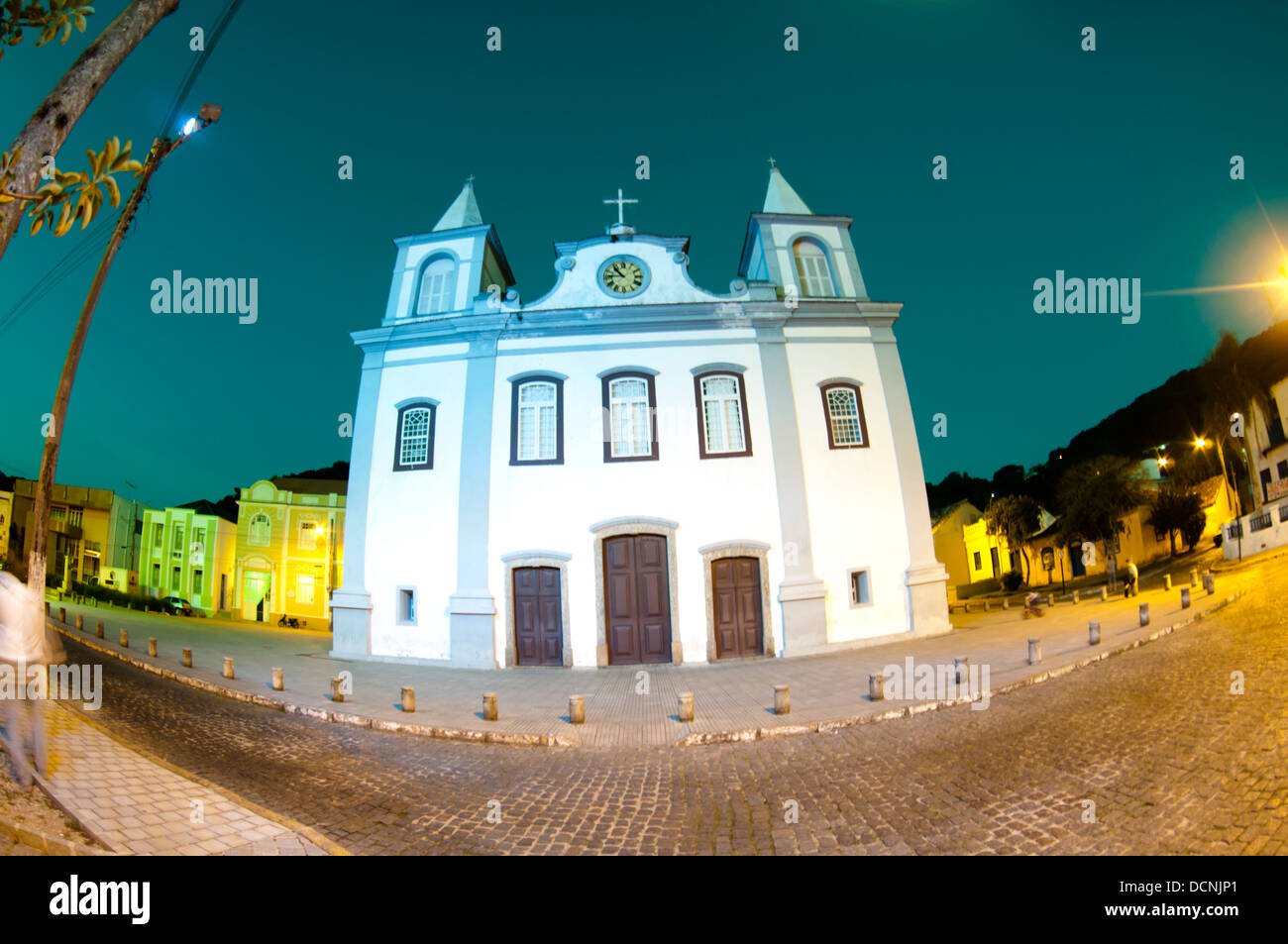 Catholic church downtown city of Laguna, at, night, Santa Catarina state, south Brazil. Stock Photo