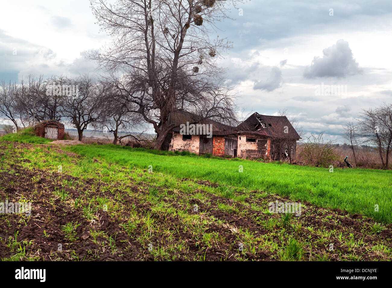 abandoned house and storm Stock Photo