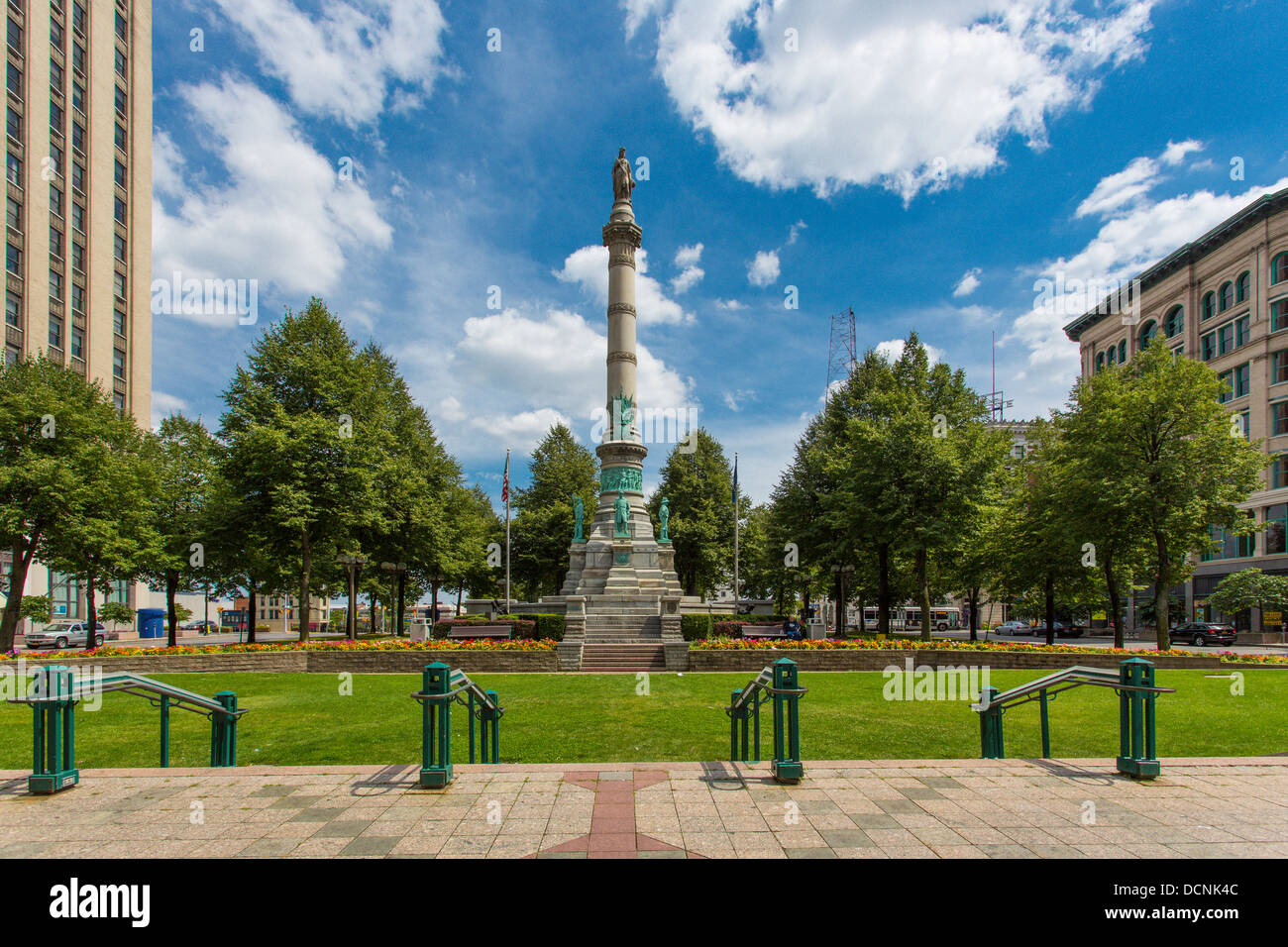 Civil War monument, titled Soldiers and Sailors in Lafayette Square in the city of Buffalo New York United States Stock Photo