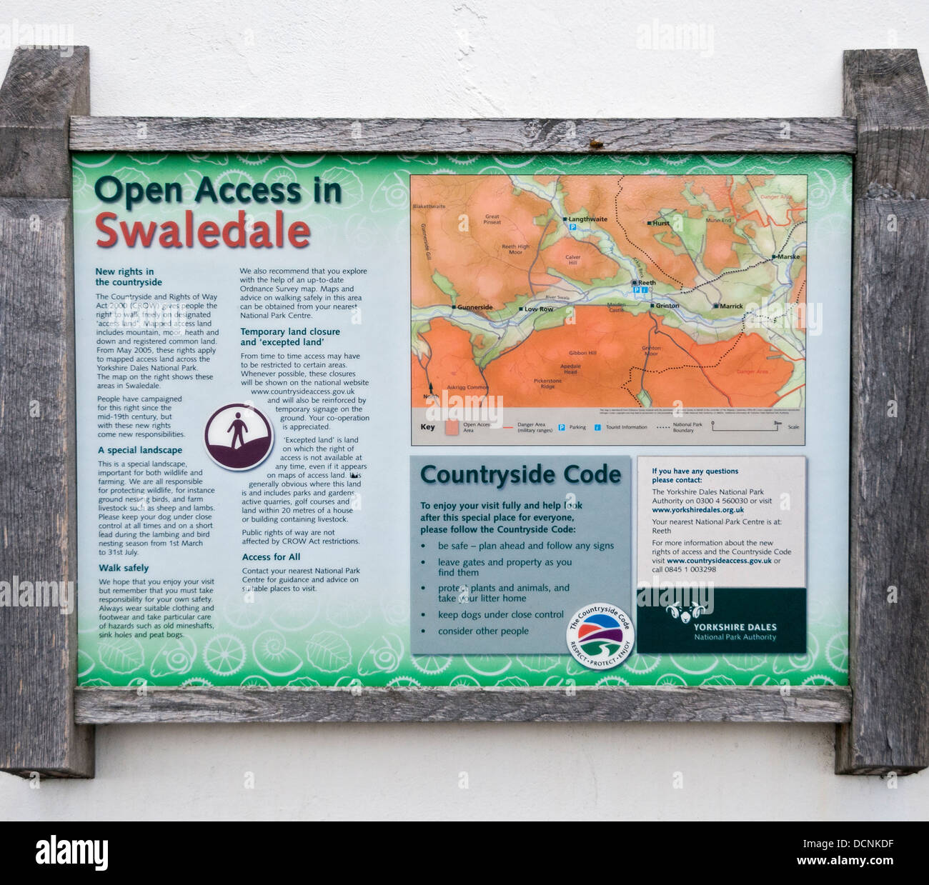 Great Britain, England, North Yorkshire Dales, Swaledale, Open Access Country Code sign Stock Photo