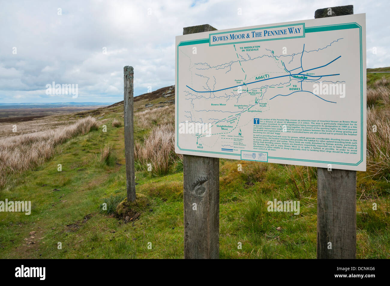 Great Britain, England, North Yorkshire Dales, Tan Hill, Bowes Moor Pennine Way information sign Stock Photo