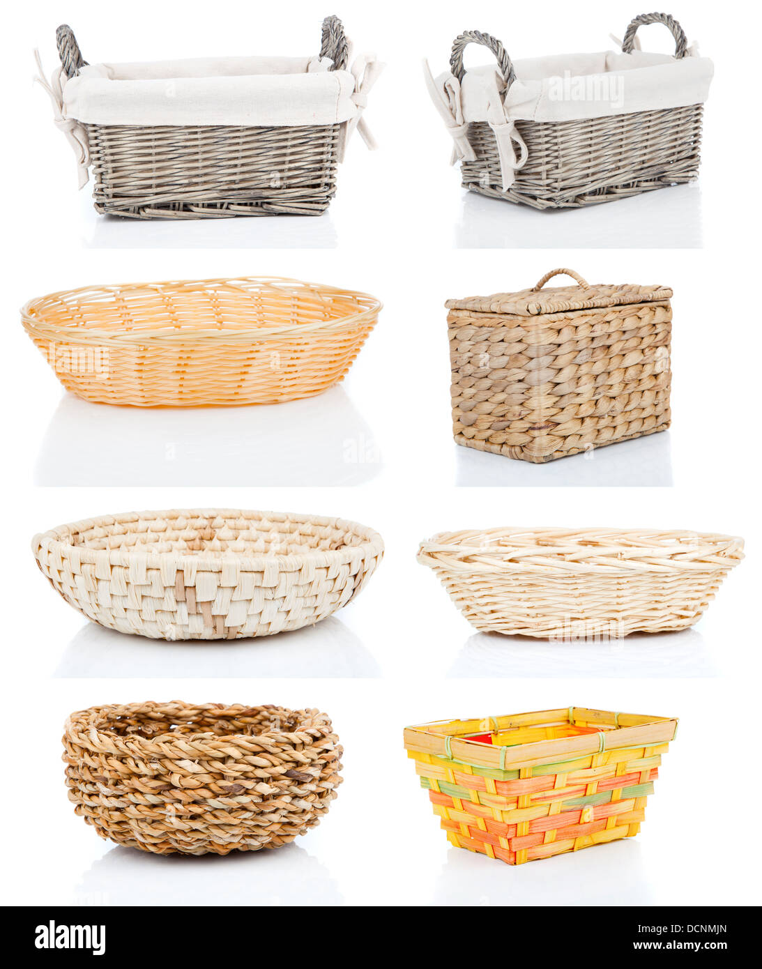 set of wooden baskets, isolated on a white background Stock Photo Alamy