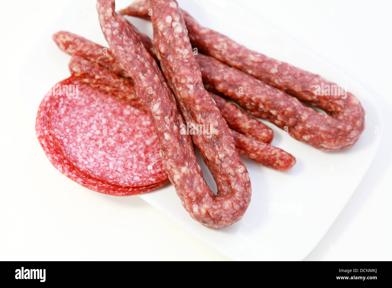 few types of dry sausages Stock Photo Alamy