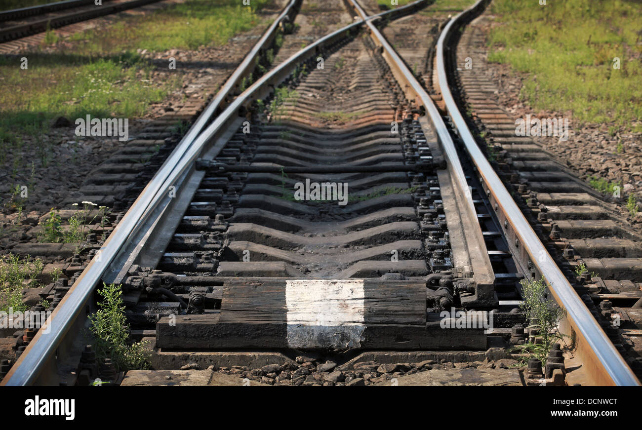Fragment of Railway track with switch Stock Photo
