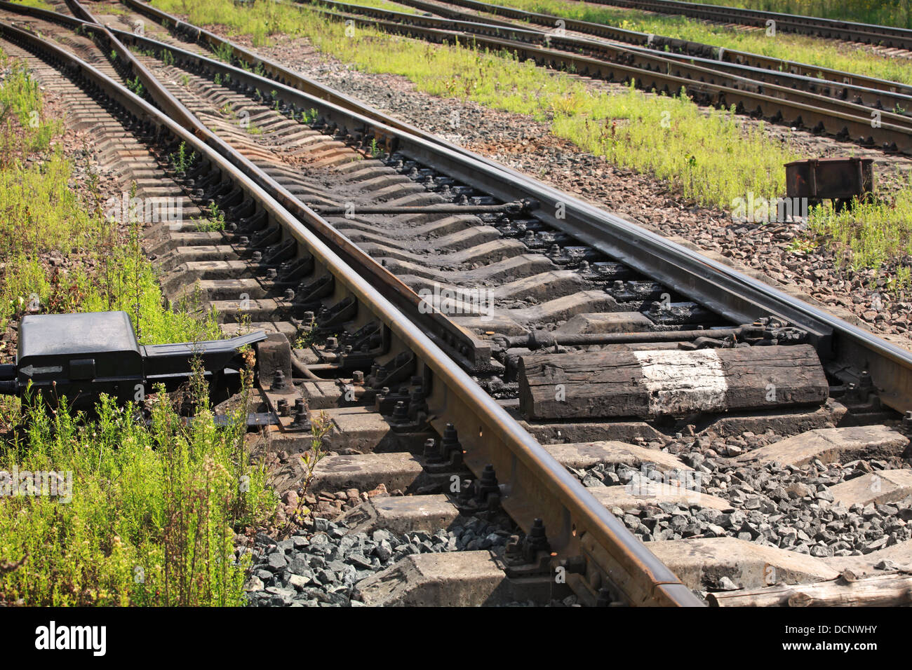 Railway track fragment with switch Stock Photo