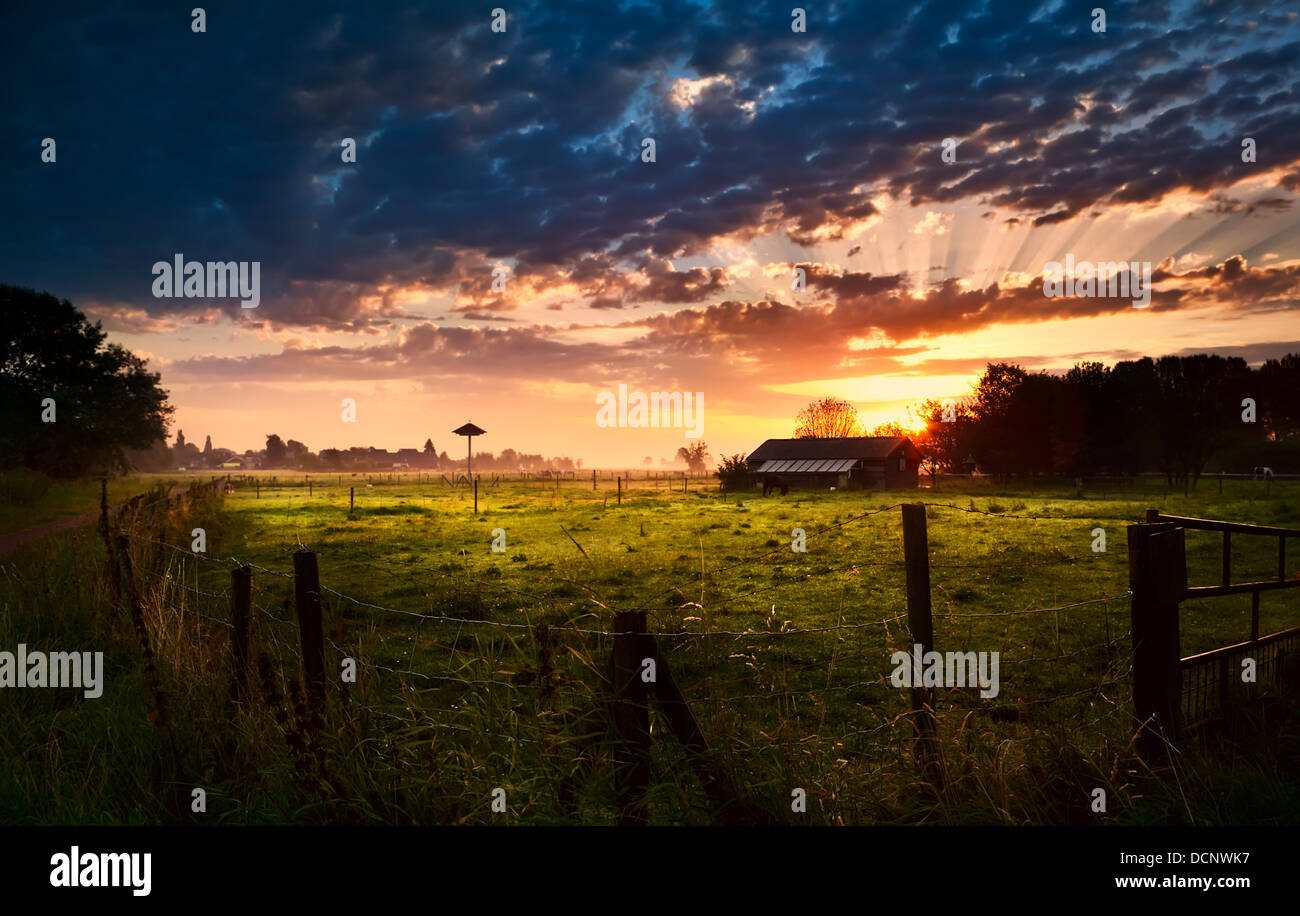 Dutch farmhouse at sunrise Stock Photo - Alamy