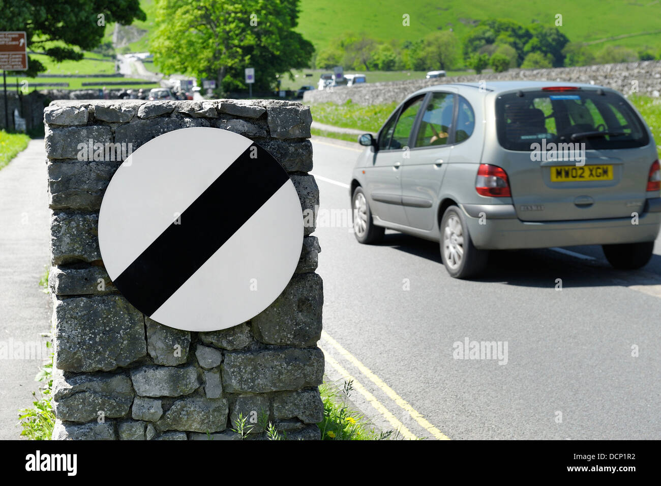 National speed limit sign on a countryside road Castleton Derbyshire uk Stock Photo