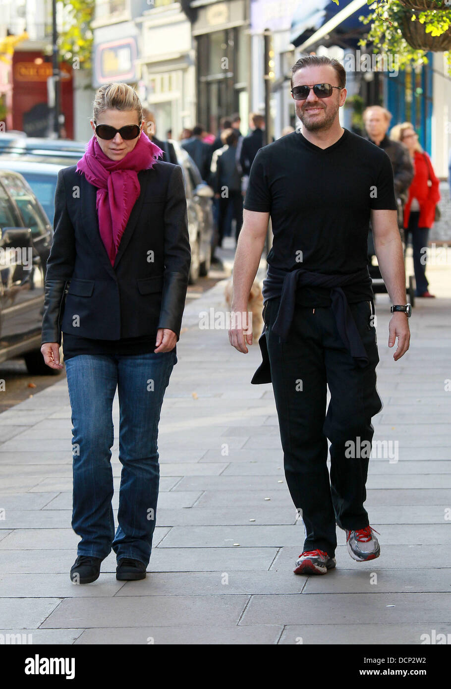 Ricky Gervais and his partner Jane Fallon out in Primrose Hill London