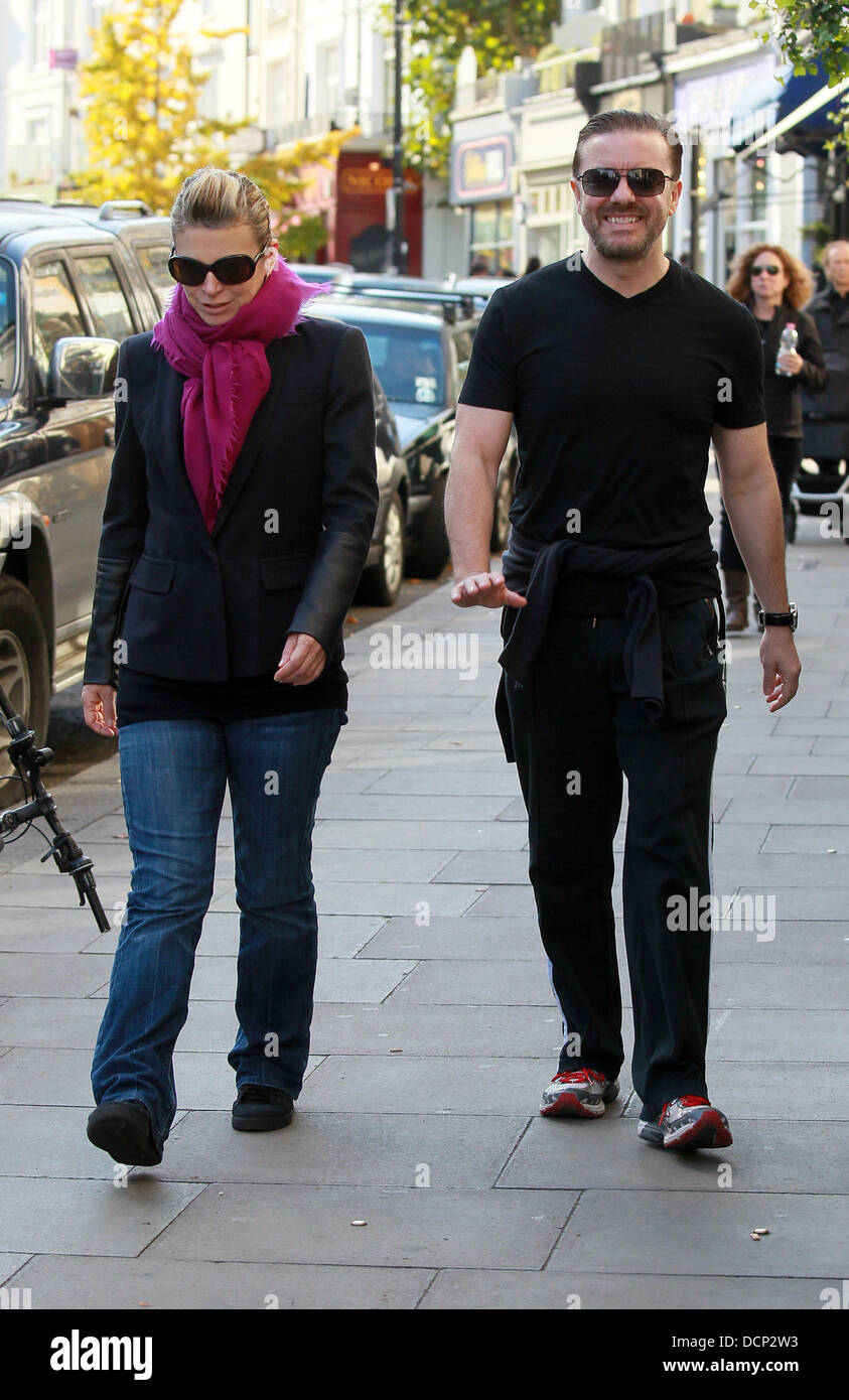 Ricky Gervais and his partner Jane Fallon out in Primrose Hill London
