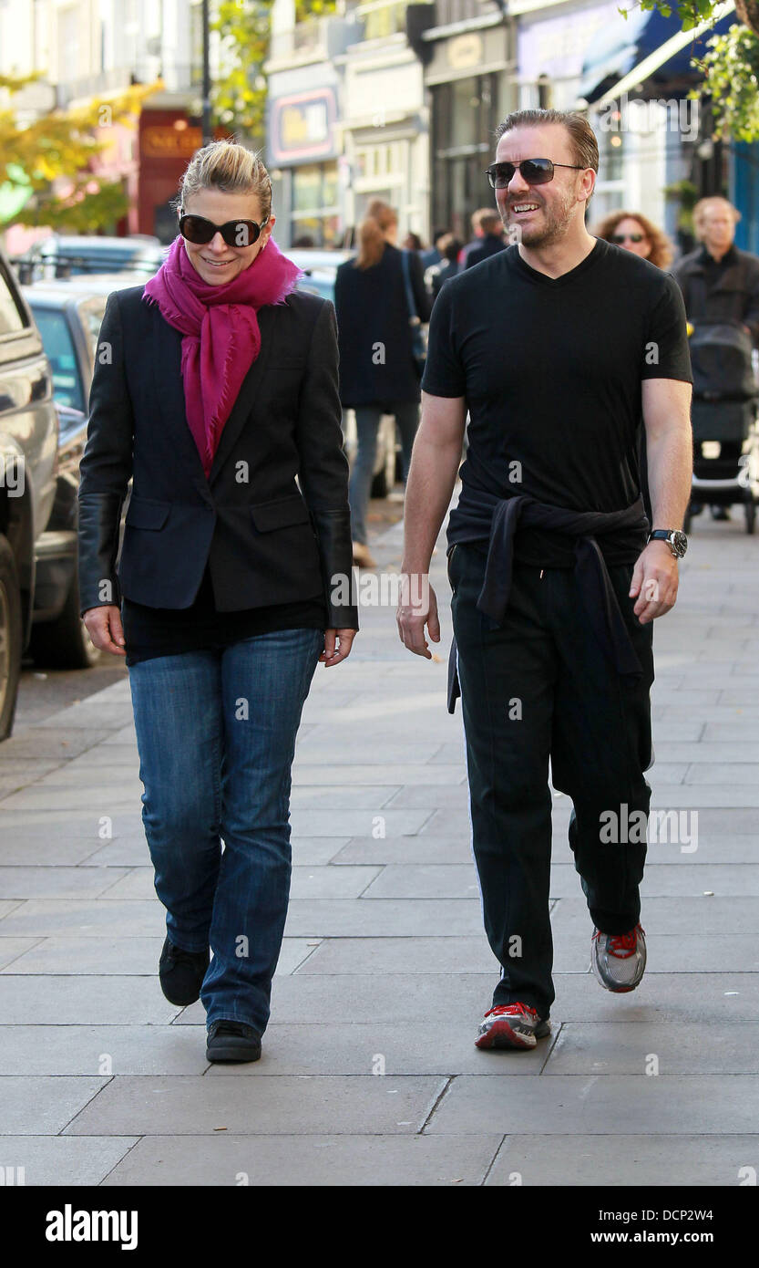Ricky Gervais and his partner Jane Fallon out in Primrose Hill London