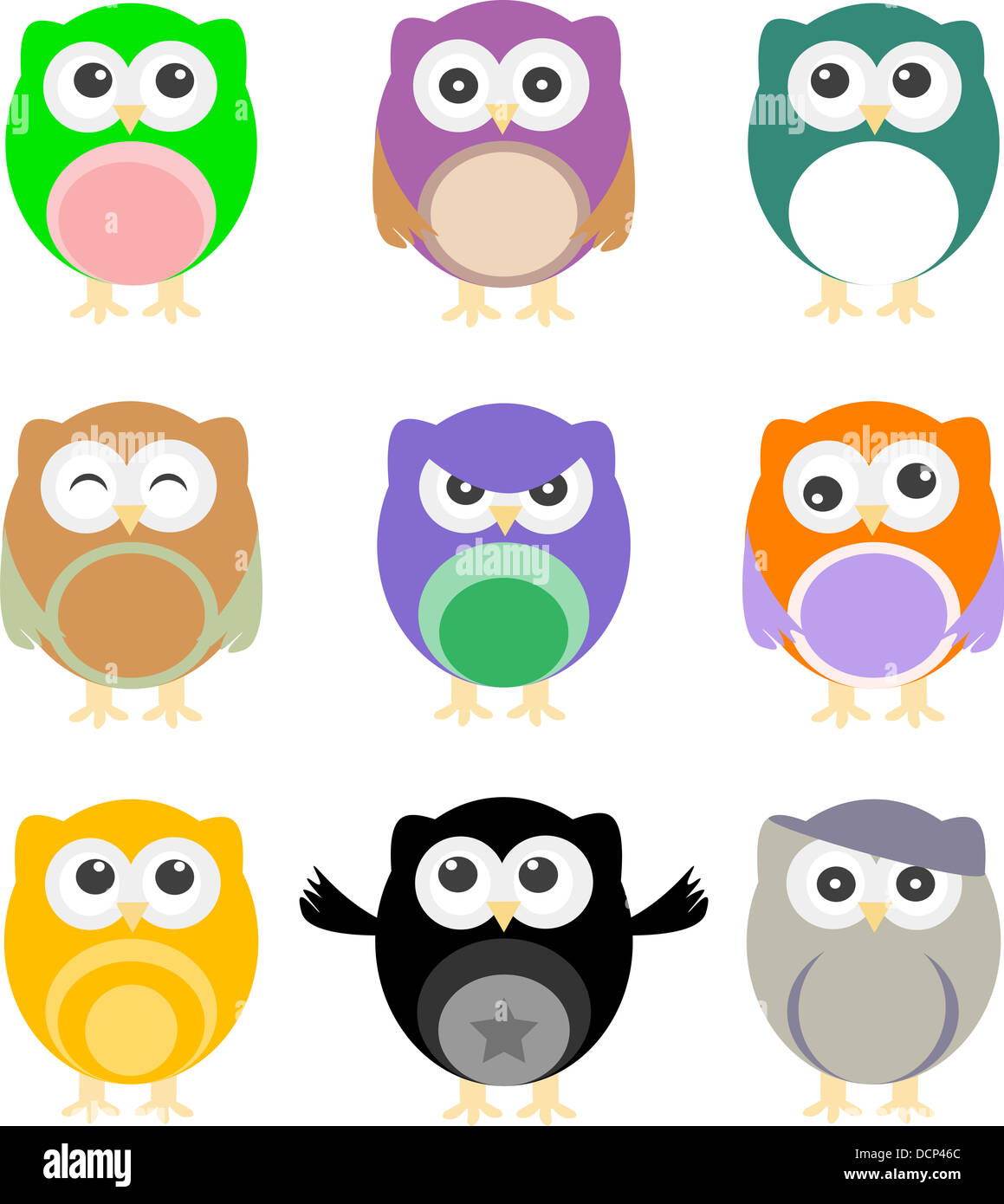 illustration of colorful cartoon owls set Stock Photo - Alamy