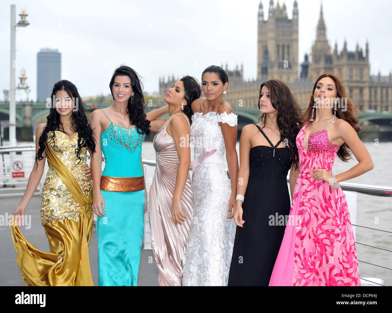 Miss Argentina, Miss Brazil, Miss Chile, Miss Venezuela, Miss Columbia Miss World - photocall held at the London Eye Pier. London, England - 31.10.11 Stock Photo