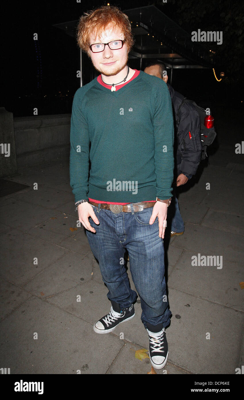 Ed Sheeran leaving the Pixie Lott's 'Young Foolish Happy' album launch at  the Silver Sturgeon Cruiser, Savoy Pier London, England - 01.11.11 Stock  Photo - Alamy