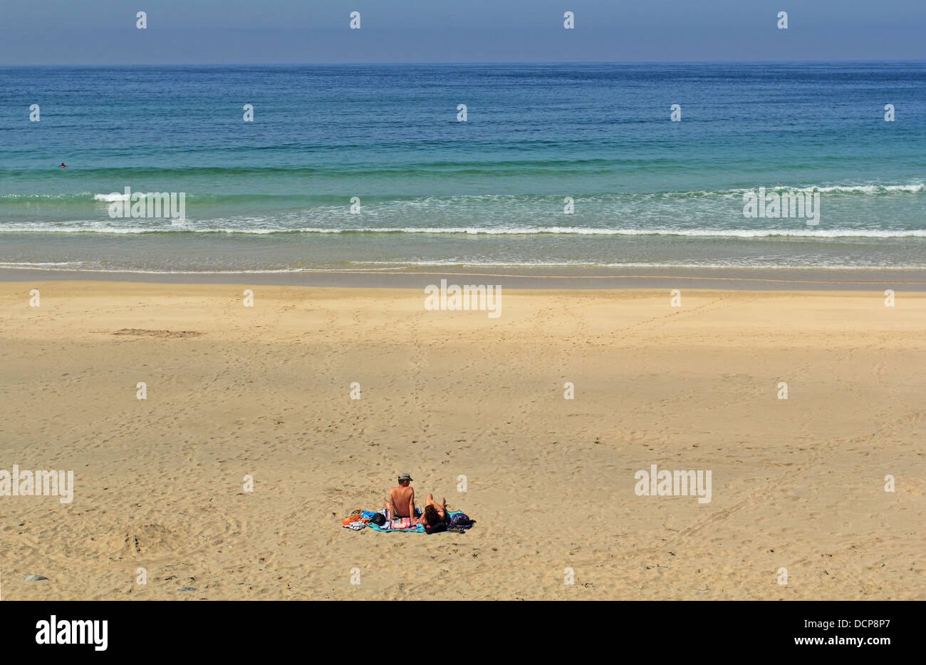 British isles Western Isles Isle of Lewis a deserted beach with only two people Stock Photo