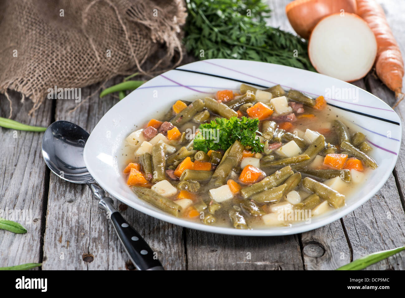 Bowl with fresh made Green Bean stew Stock Photo