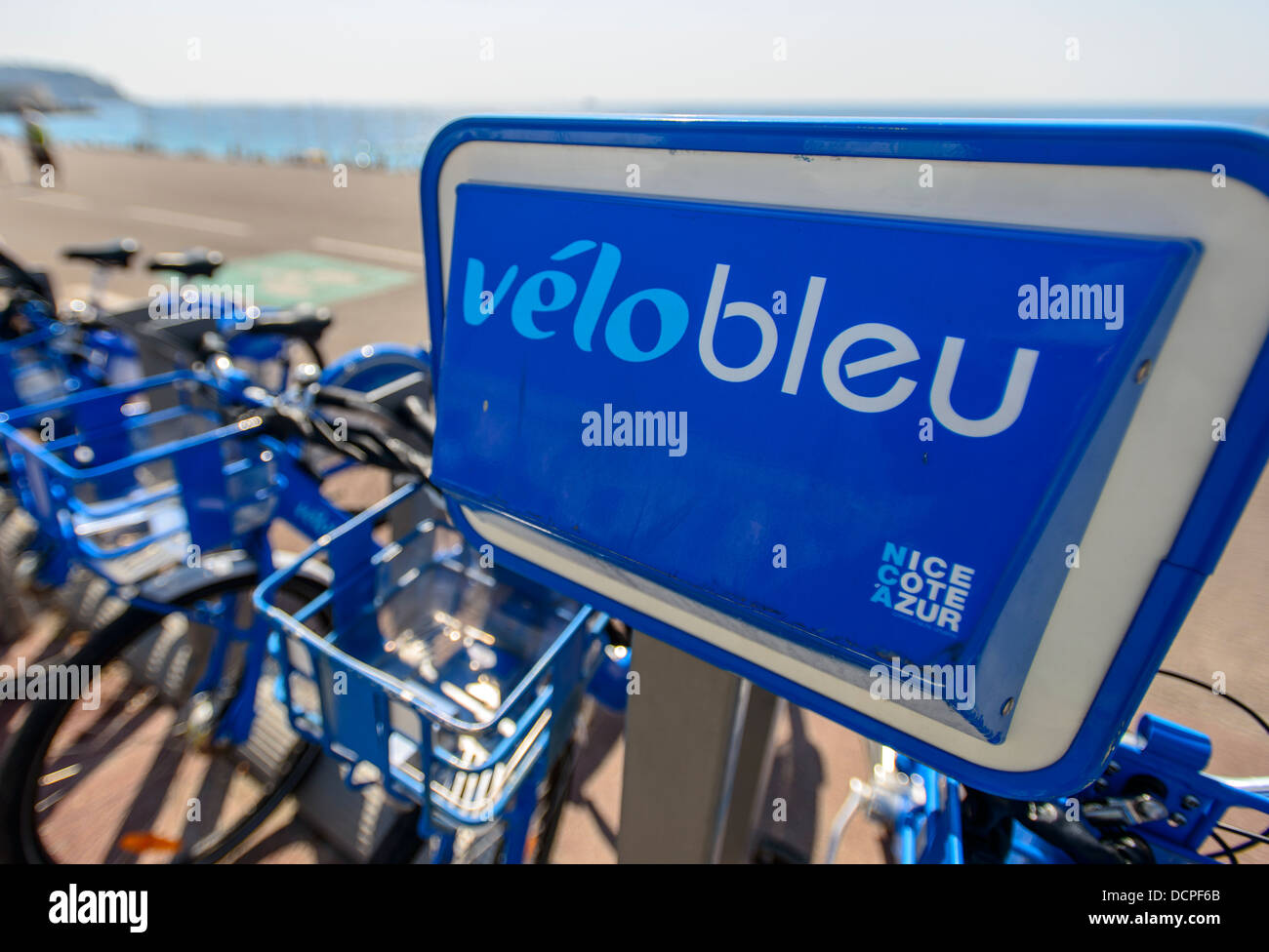 Bicycles available for rent at Nice, Cote d'Azur, France Stock Photo