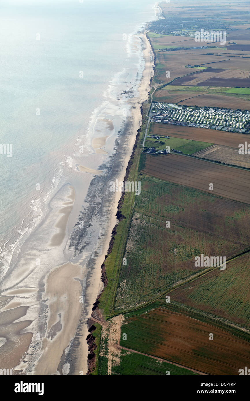 aerial view of the East Yorkshire coast and North Sea, north of Withernsea Stock Photo