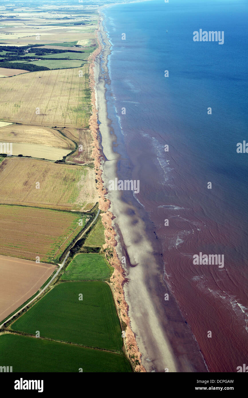 aerial view of the East Yorkshire coast and North Sea, north of Withernsea Stock Photo