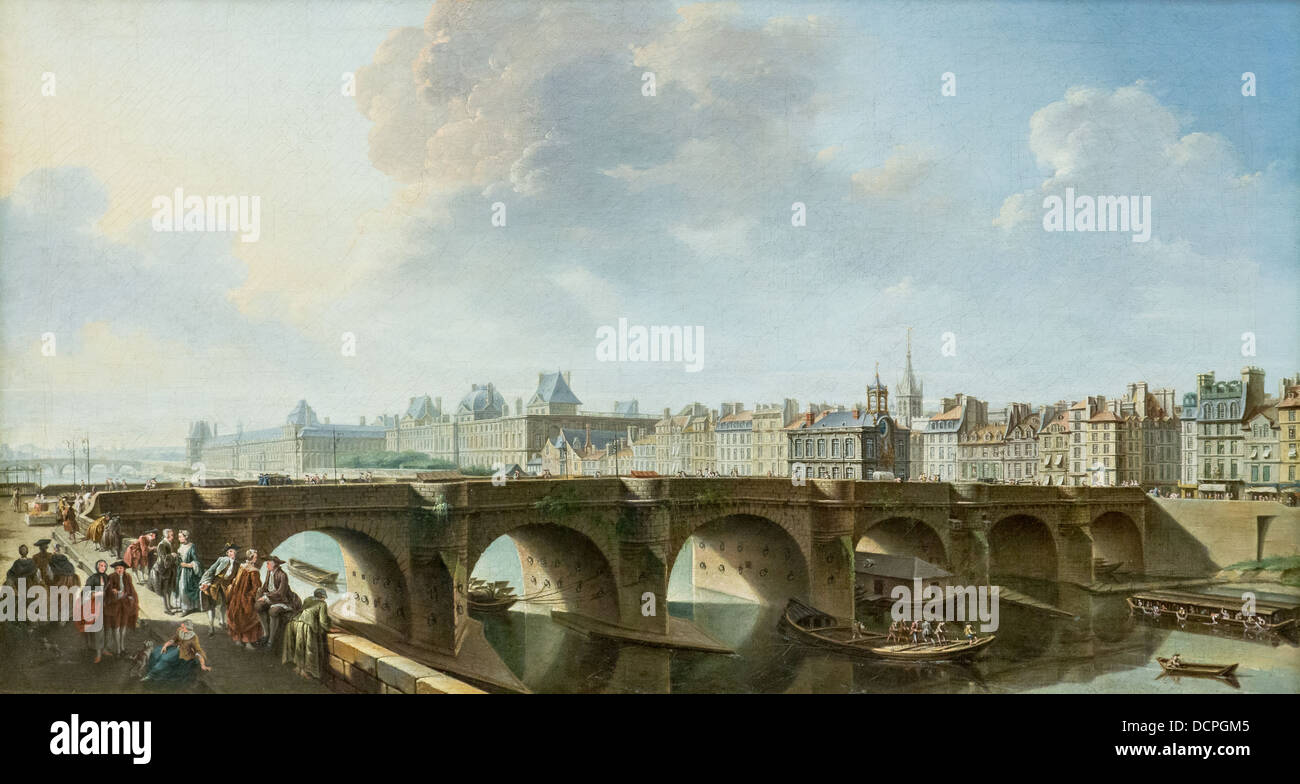 18th century  -  The Pont Neuf in Paris with La Samaritaine - Nicolas Jean Baptiste Raguenet (1755) Oil on canvas Stock Photo