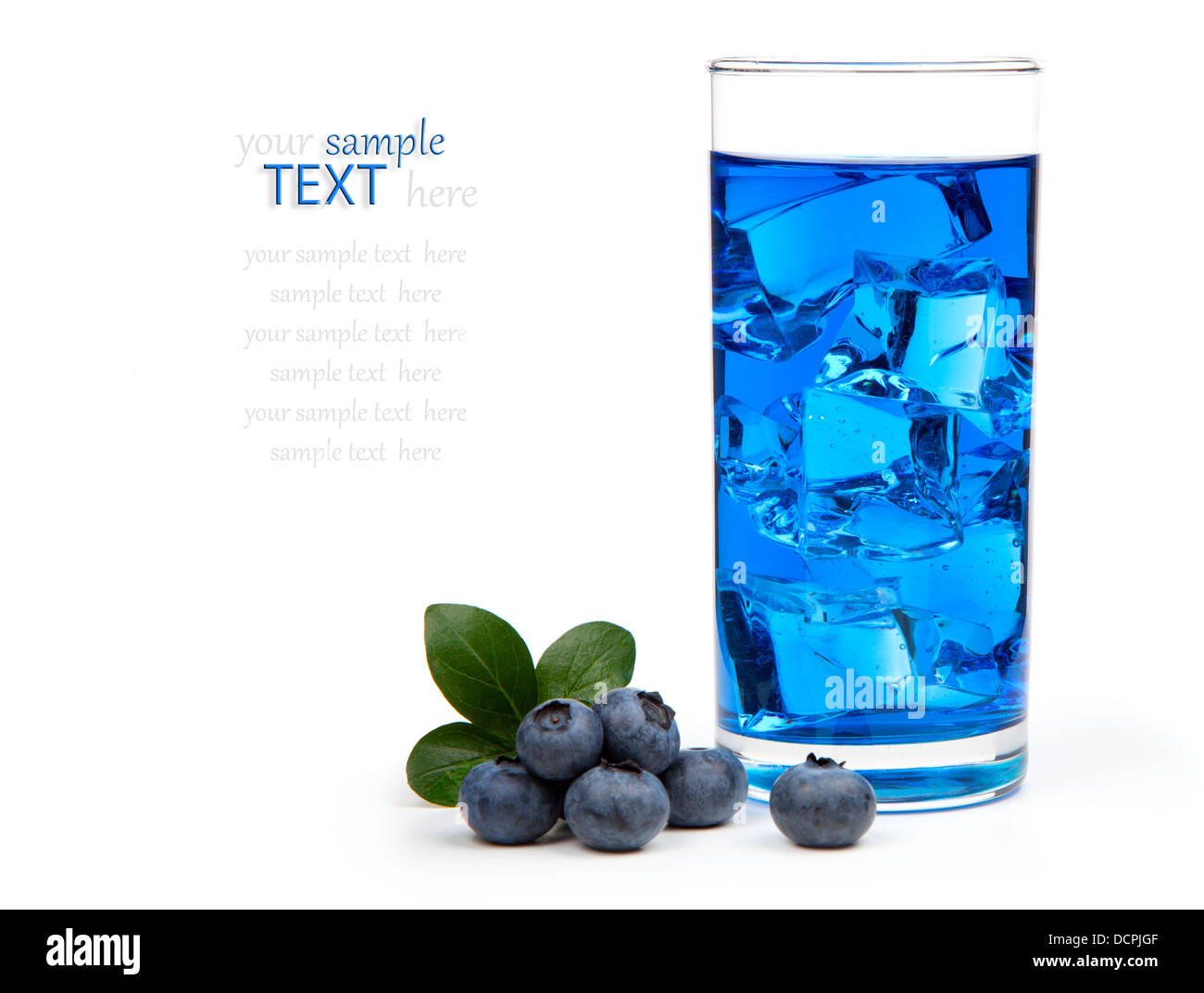 Blueberry juice / cocktail with ice, isolated on white backgroun Stock