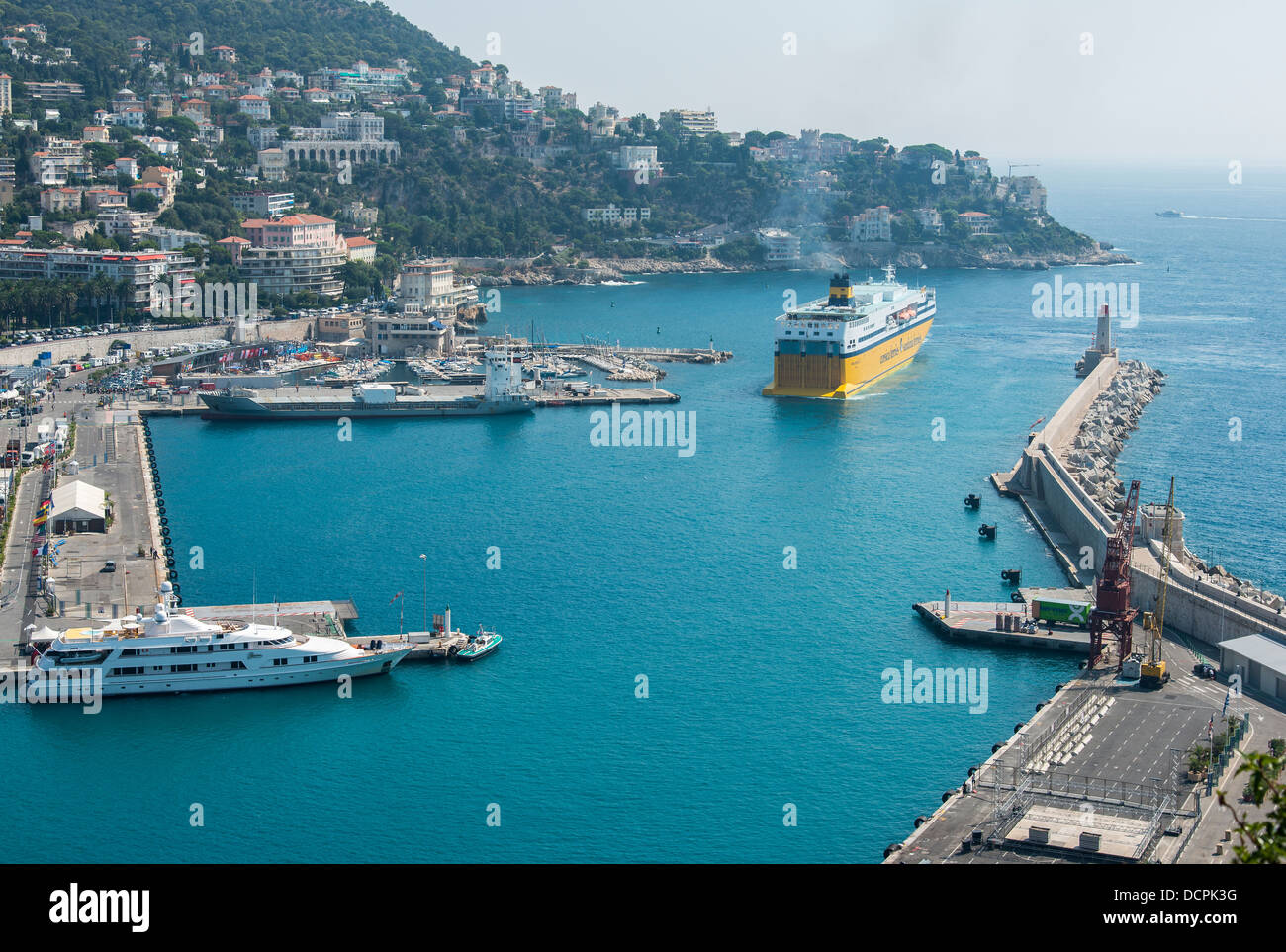 A Sardinia Ferries / Corsica Ferries Ferry reversing into the Port de Nice, Cote d'Azur, France Stock Photo